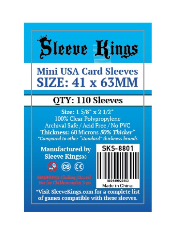 Bored Game Company is the best place to buy Sleeve Kings Mini USA Card Sleeves (41x63mm) - 110 Pack, 60 Microns in India.
