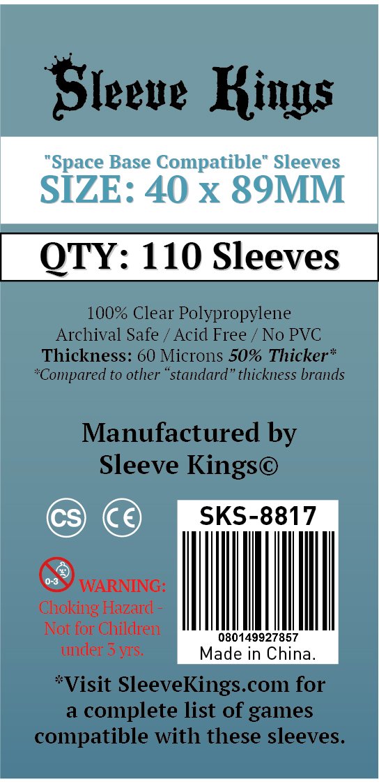 Buy Sleeve Kings "Space Base Compatible" Sleeves (40x89mm) - 110 Pack, 60 Microns in India only at Bored Game Company.