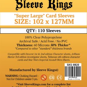 Buy Sleeve Kings "Super Large" Sleeves (102x127mm) - 110 Pack, 60 Microns in India only at Bored Game Company.