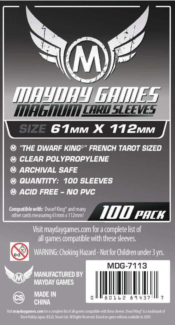 Buy Mayday Standard Sleeves: "Dwarf King" French Tarot Card Sleeves - Magnum Sleeves (61 x 112mm) - Pack of 100 only at Bored Game Company.