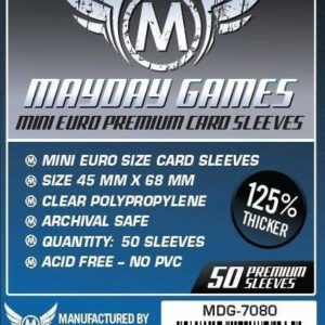 Buy Mayday Premium Sleeves: Mini Euro Card Sleeves (45 x 68mm) - Pack of 50 only at Bored Game Company.