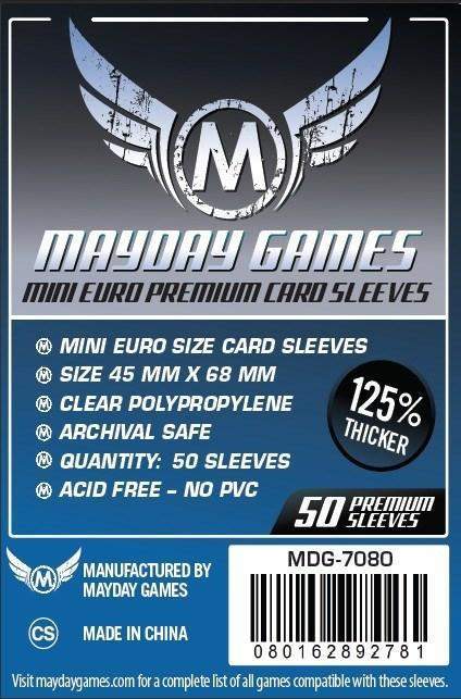 Buy Mayday Premium Sleeves: Mini Euro Card Sleeves (45 x 68mm) - Pack of 50 only at Bored Game Company.