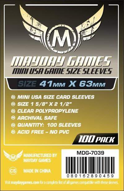 Buy Mayday Standard Sleeves: Mini USA Card Sleeves (41 x 63mm) - Pack of 100 only at Bored Game Company.