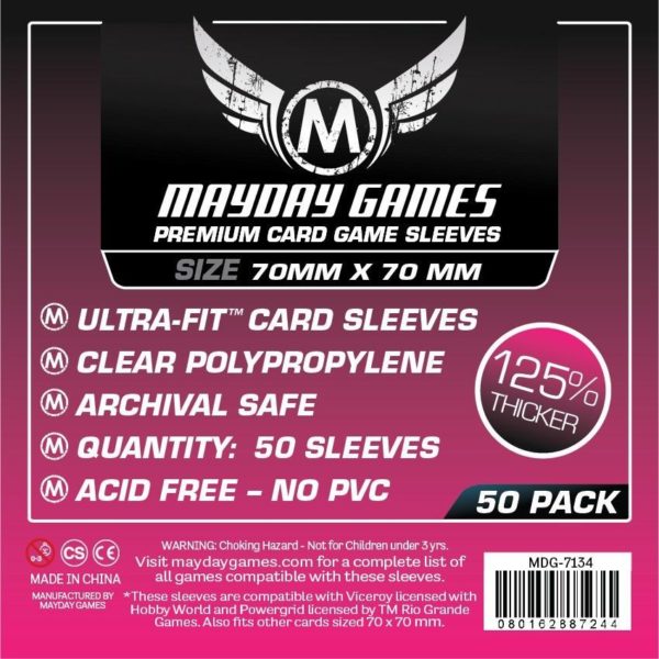 Buy Mayday Premium Sleeves: Square Card Sleeves - Small Sleeves (70 x 70mm) - Pack of 50 only at Bored Game Company.