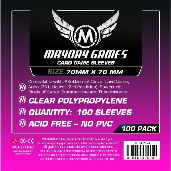 Buy Mayday Standard Sleeves: Square Card Sleeves - Small Sleeves (70 x 70mm) - Pack of 100 only at Bored Game Company.