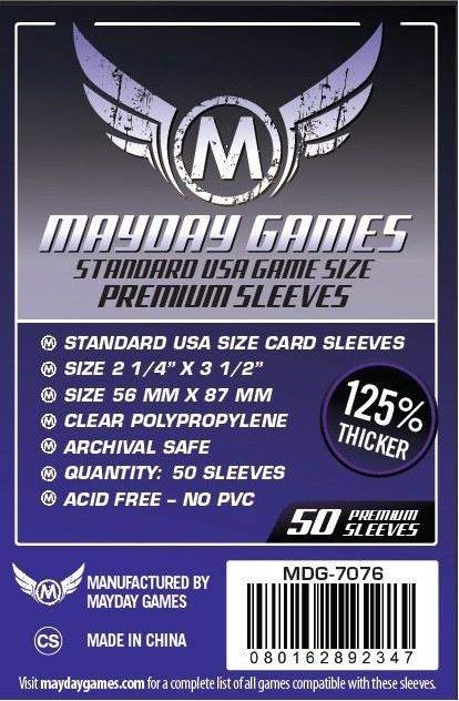 Buy Mayday Premium Sleeves: Standard USA Card Sleeves (56 x 87mm) - Pack of 50 only at Bored Game Company.