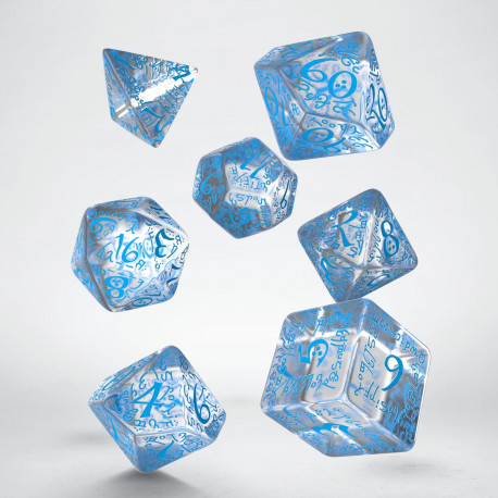 Buy Q Workshop: Elvish Translucent & Blue Dice Set (7) - Translucent/White only at Bored Game Company.