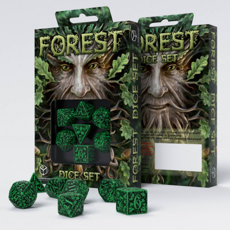 Buy Q Workshop: Forest 3D Green & Black Dice Set (7) only at Bored Game Company.