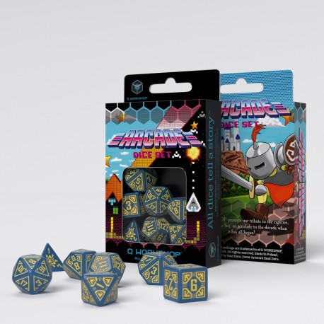Buy Q Workshop: Arcade Blue & Yellow Dice Set only at Bored Game Company.