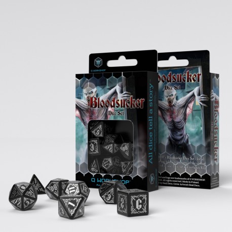 Buy Q Workshop: Bloodsucker Black & Silver Dice Set only at Bored Game Company.
