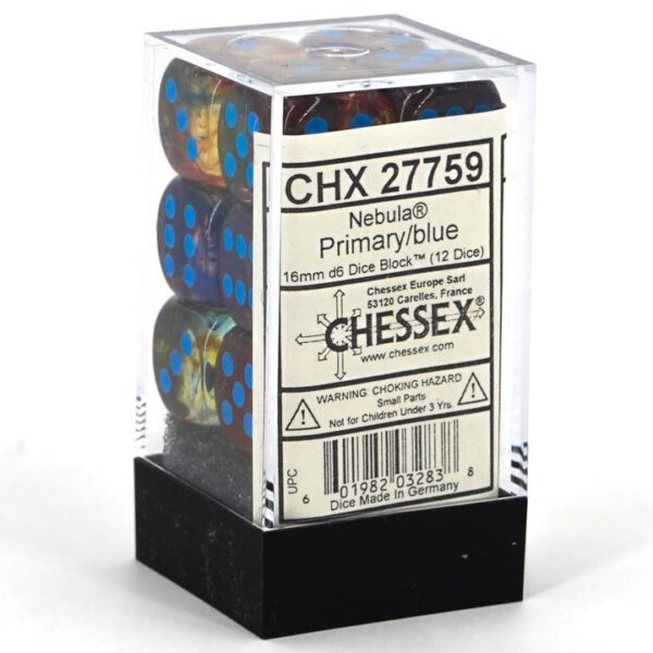 Buy Chessex - Nebula - 16mm D6 (x12) - Luminary - Primary/Blue only at Bored Game Company.