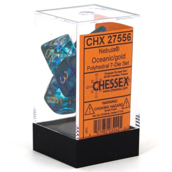 Buy Chessex - Nebula - Poly Set (x7) - Luminary - Oceanic/Gold only at Bored Game Company.