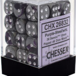 Buy Chessex - Gemini - 12mm D6 (x36) - Purple-Steel/White only at Bored Game Company.