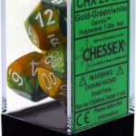 chessex-gemini-poly-set-x7-gold-green-white-63433109ce7c6efcef0a98fa36f62889