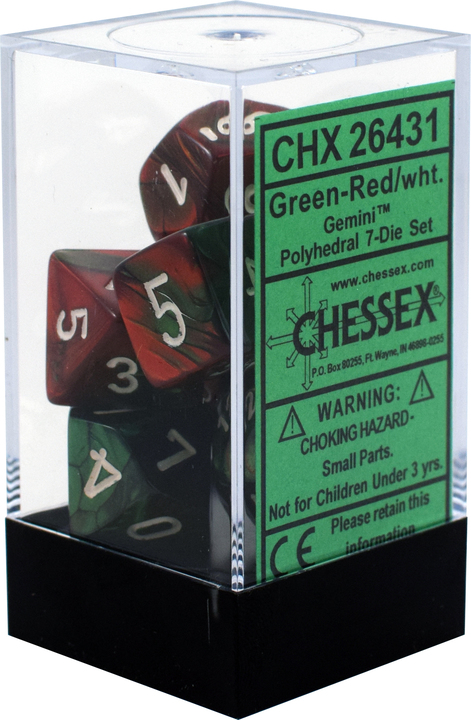 Buy Chessex - Gemini - Poly Set (x7) - Green-Red/White only at Bored Game Company.