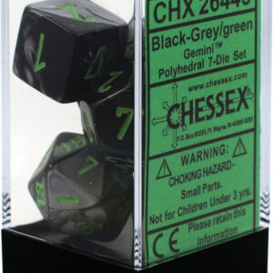 Buy Chessex - Gemini - Poly Set (x7) - Black-Grey/Green only at Bored Game Company.