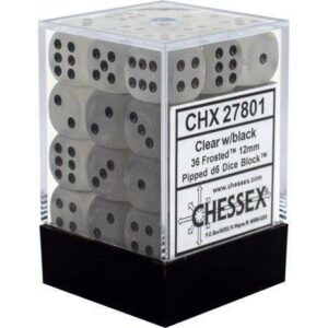 Buy Chessex - Frosted - 12mm D6 (x36) - Clear/Black only at Bored Game Company.