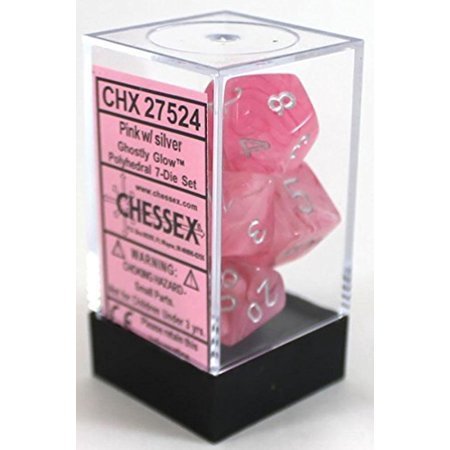 Buy Chessex - Ghostly Glow - Poly Set (x7) - Pink/Silver only at Bored Game Company.