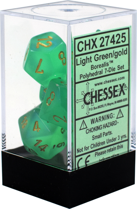 Buy Chessex - Borealis - Poly Set (x7) - Light Green/Gold only at Bored Game Company.