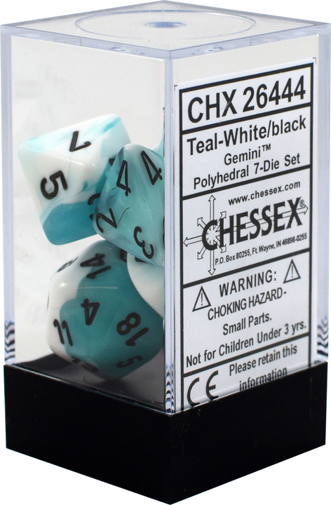 Buy Chessex - Gemini - Poly Set (x7) - Teal-White/Black only at Bored Game Company.