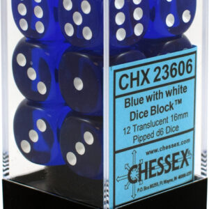 Buy Chessex - Translucent - 16mm D6 (x12) - Blue/White only at Bored Game Company.