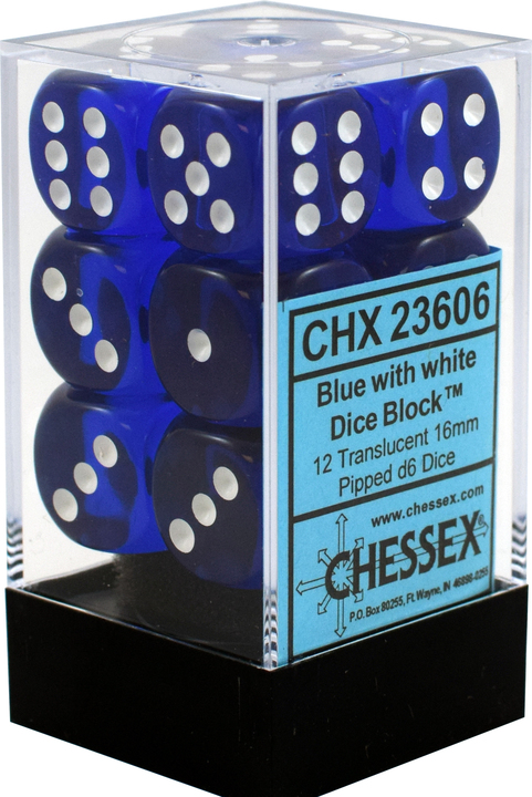 Buy Chessex - Translucent - 16mm D6 (x12) - Blue/White only at Bored Game Company.