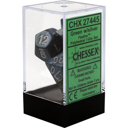 Buy Chessex - Festive - Poly Set (x7) - Green/Silver only at Bored Game Company.