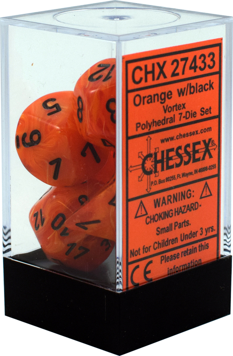 Buy Chessex - Vortex - Poly Set (x7) - Orange/Black only at Bored Game Company.