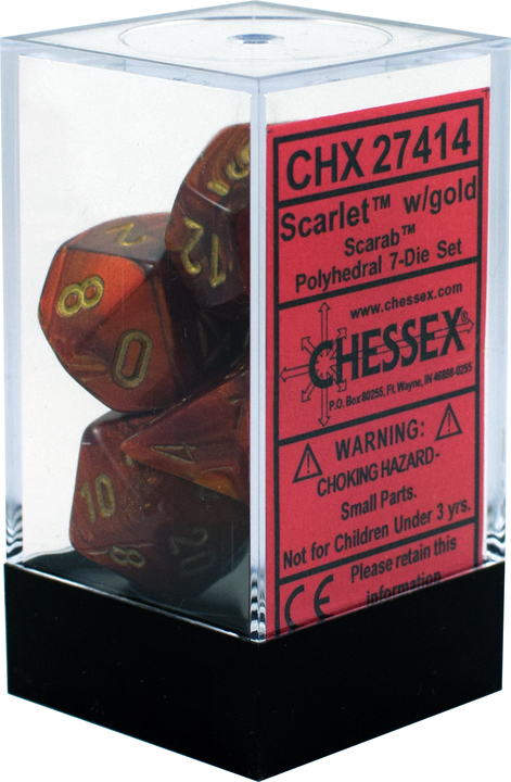 Buy Chessex - Scarab - Poly Set (x7) - Scarlet/Gold only at Bored Game Company.