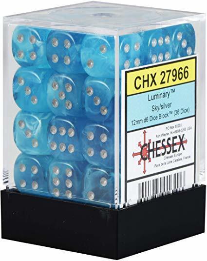 Buy Chessex - Luminary - 12mm D6 (x36) - Sky/Silver only at Bored Game Company.