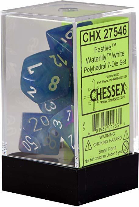 Buy Chessex - Festive - Poly Set (x7) - Waterlily/White only at Bored Game Company.