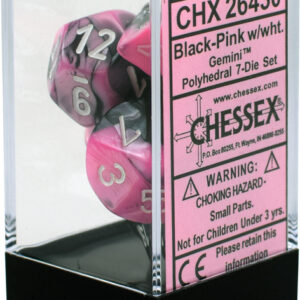 Buy Chessex - Gemini - Poly Set (x7) - Black-Pink/White only at Bored Game Company.