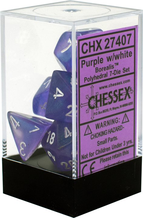 Buy Chessex - Borealis - Poly Set (x7) - Purple/White only at Bored Game Company.