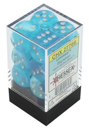 Buy Chessex - Luminary - 16mm D6 (x12) - Sky/Silver only at Bored Game Company.
