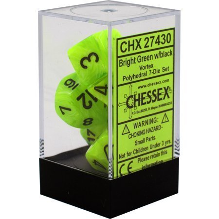 Buy Chessex - Vortex - Poly Set (x7) - Bright Green/Black only at Bored Game Company.