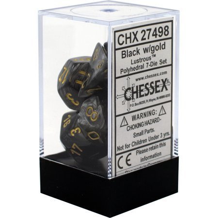 Buy Chessex - Lustrous - Poly Set (x7) - Black/Gold only at Bored Game Company.