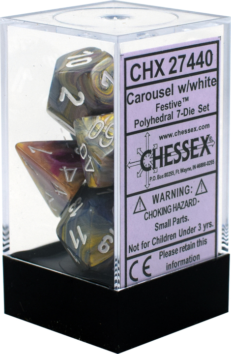Buy Chessex - Festive - Poly Set (x7) - Carousel/White only at Bored Game Company.