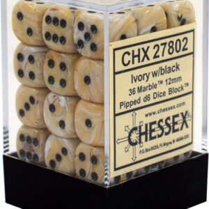 Buy Chessex - Marble - 12mm D6 (x36) - Ivory/Black only at Bored Game Company.