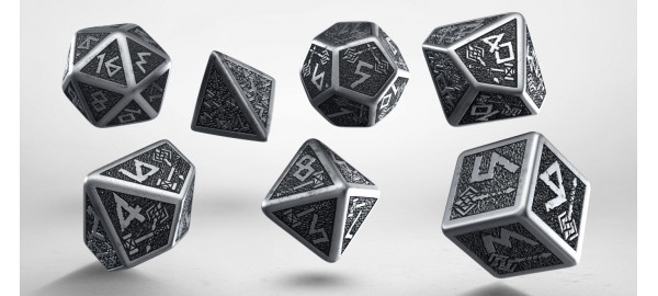 Buy Q Workshop: Metal Dwarven Dice Set (7) - Silver/Black only at Bored Game Company.