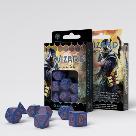 Buy Q Workshop: Wizard Dark-Blue & Orange Dice Set only at Bored Game Company.