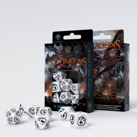 Buy Q Workshop: Dragons White & Black Dice Set (7) only at Bored Game Company.