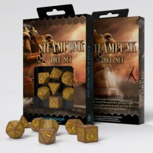 Buy Q Workshop: Steampunk Brown & Yellow Dice Set (7) only at Bored Game Company.